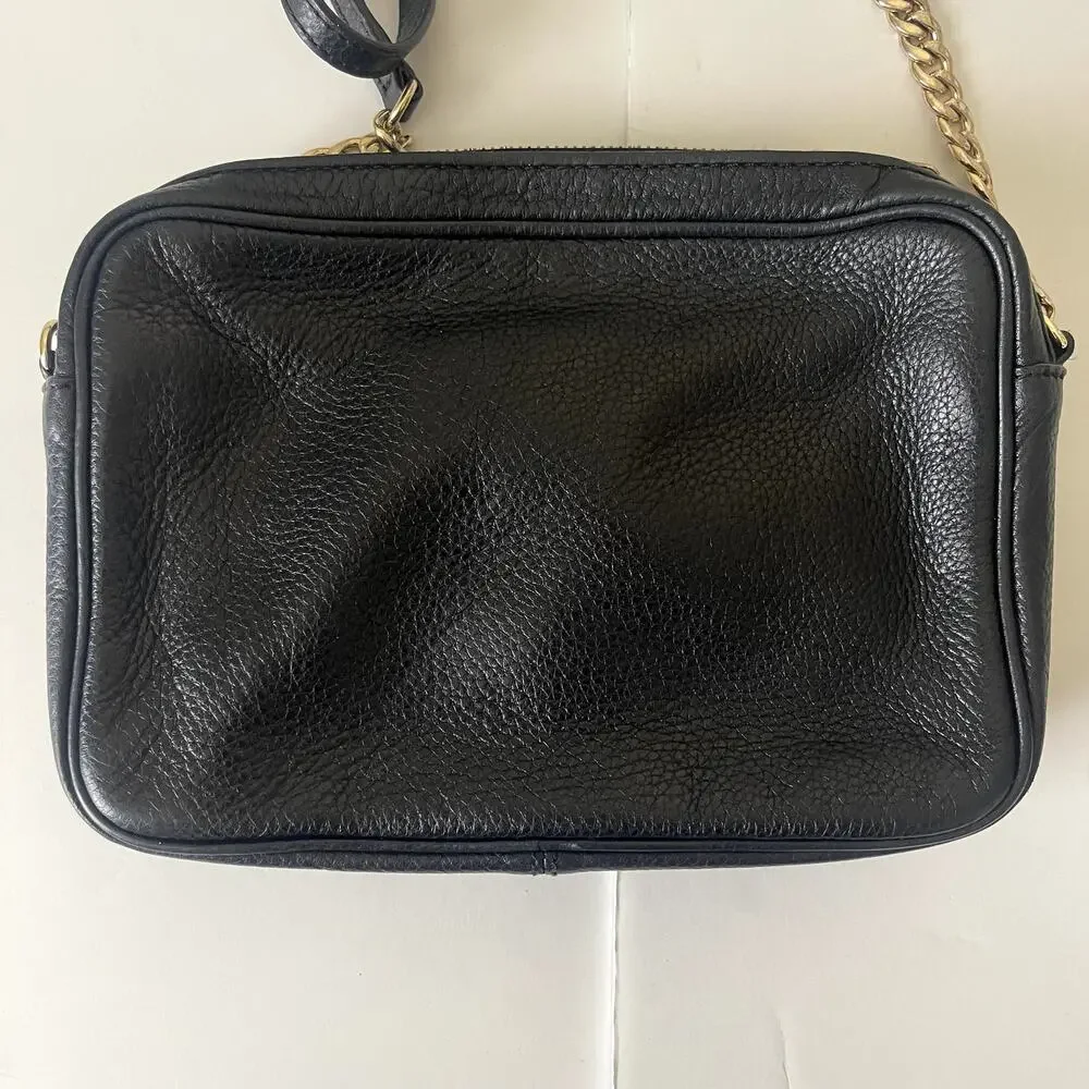 Michael Kors Black Leather Crossbody Bag Gold Chain Handbag Purse Classic Preppy